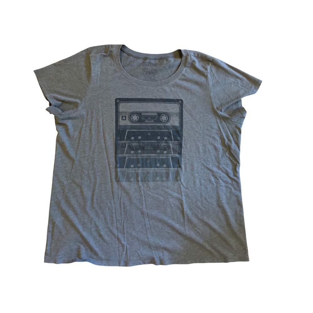 Maxell Cassette Tape Graphic T-Shirt Gray Short Sleeve Retro Music Tee Size L